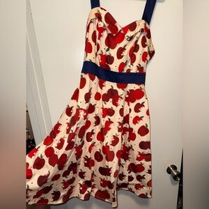Snow White Cream Dress with Red Apple Print and Navy Trim